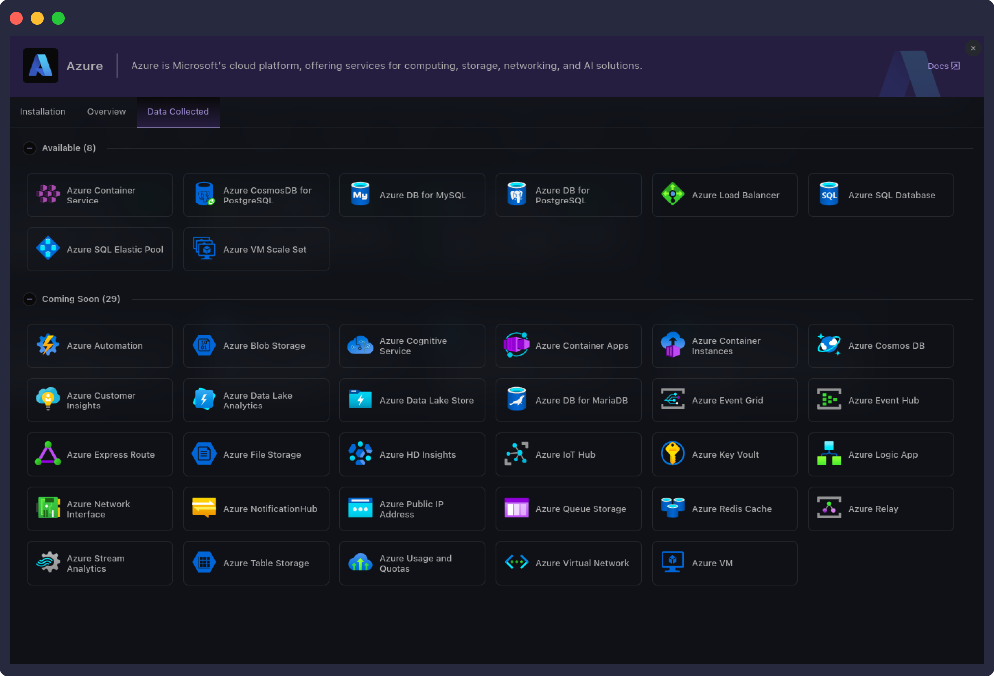 image-dark Supported Azure Integrations