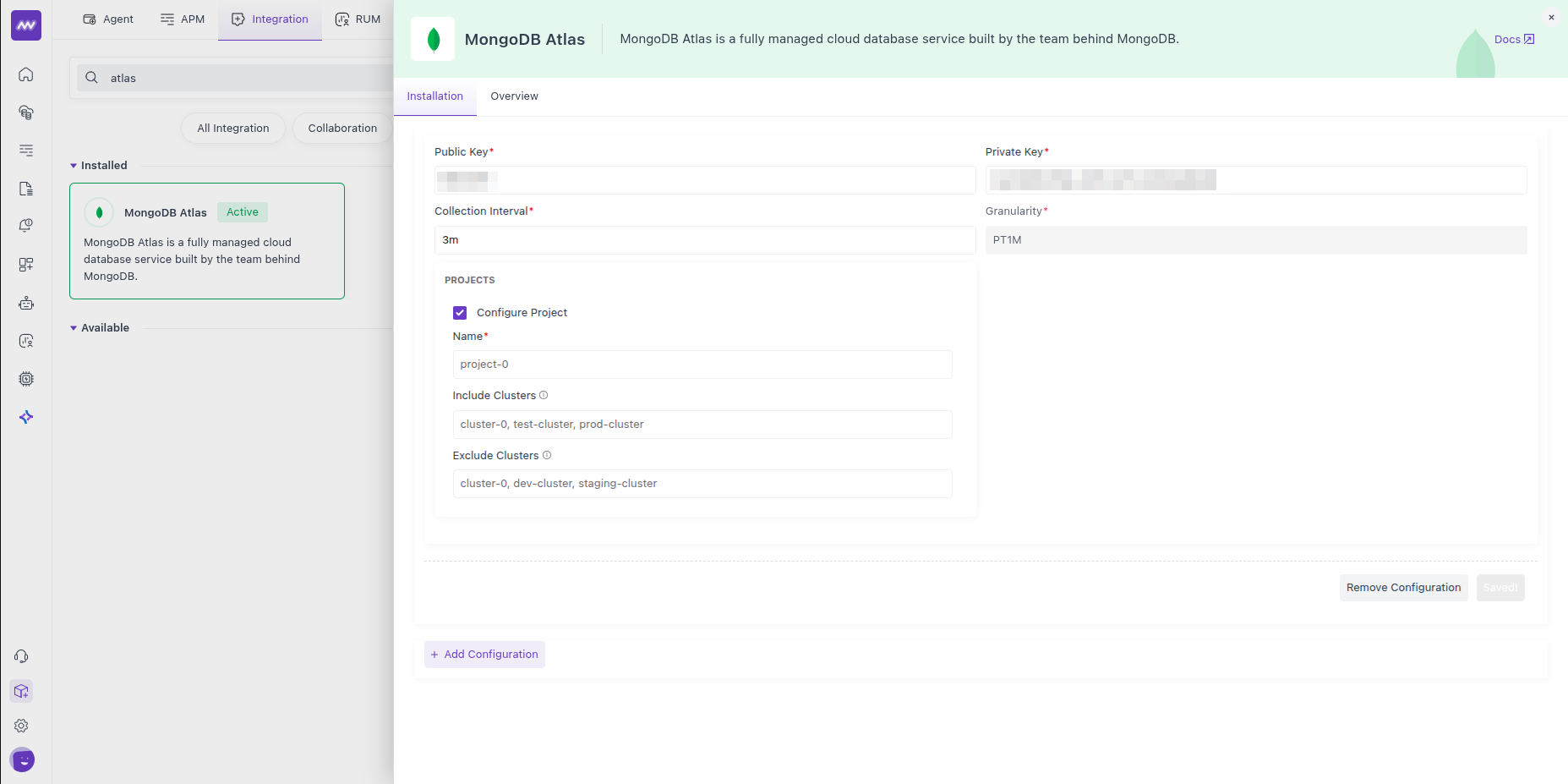 MongoDB Atlas Configuration Screen