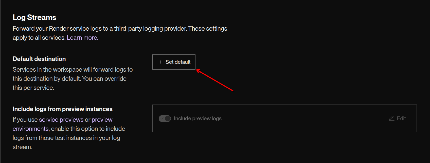 Render.com log streams destination Render.com log streams destination