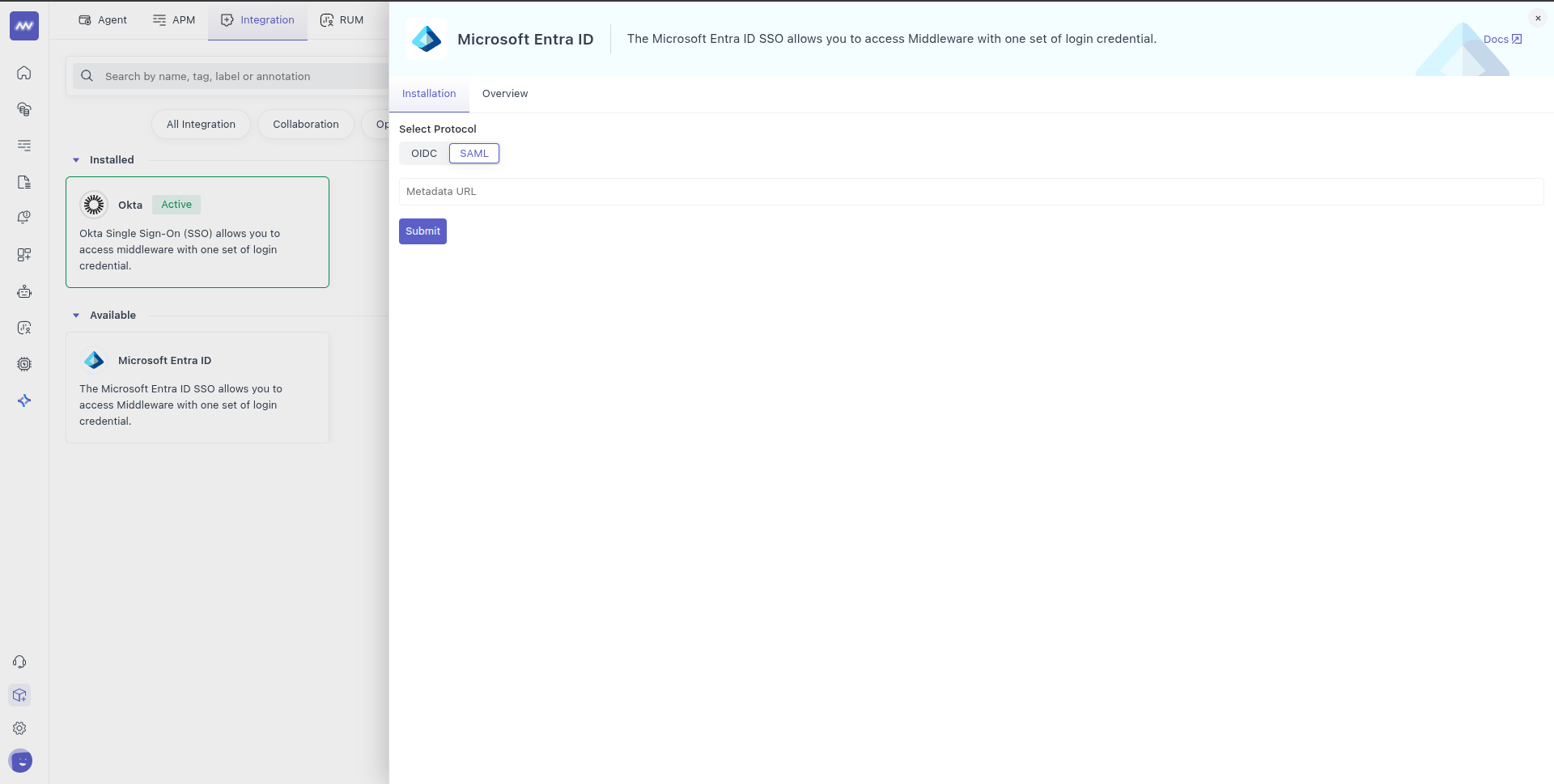 Configure Microsoft Entra ID integration in the Middleware