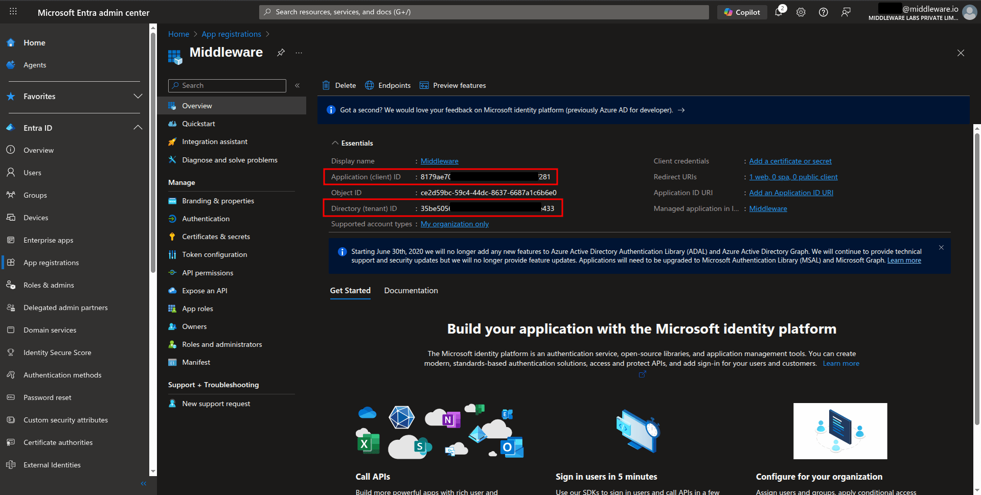 Configure Microsoft Entra ID integration in the Middleware
